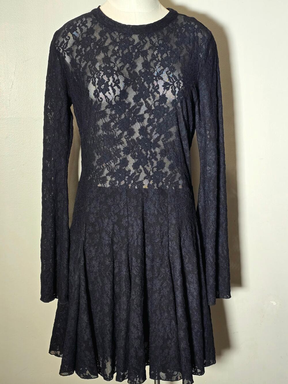 The Kooples Size 3 Black Stretch Lace Skater Mini Dress NWT $395